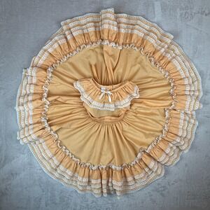 Vtg Mini World Dress Girls 3T Yellow Lace Ruffle Prairie Party Western Twirl